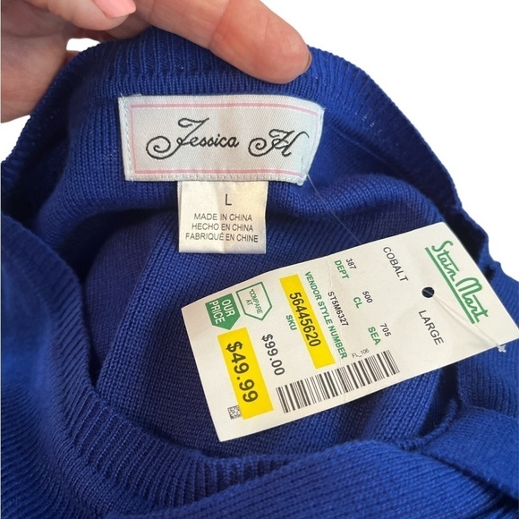 NWT Jessica H Blue Knit Dress | Fit & Flare | Size L - Picture 4 of 6